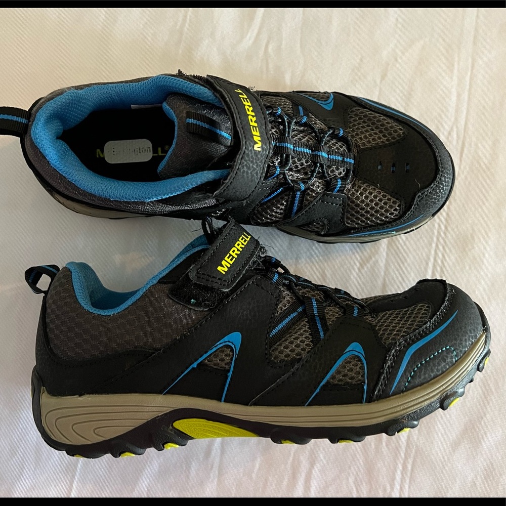 5.5 Merrell Boys Girls Hiking Trail Chaser Kids Blue Gray Shoes Outdoor Camping